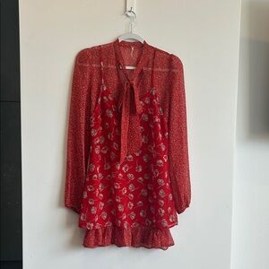 Free People Boho Floral Sheer Dress w/Exposed Slip Hem | Size XS